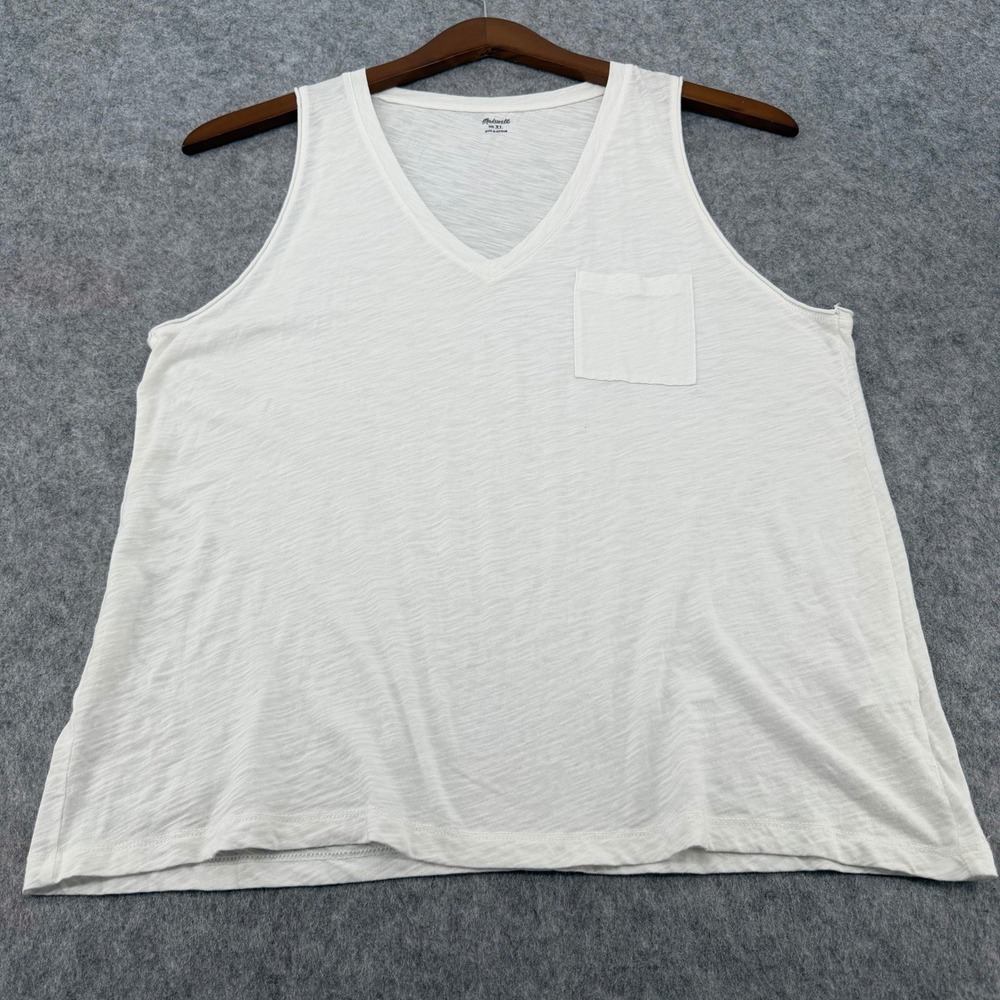 Madewell Whisper Cotton V-Neck Pocket Tank Top White XL G4319